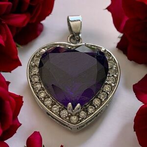 Elegant Purple Genuine Amethyst Heart Pendant Necklace, Titanic vibe